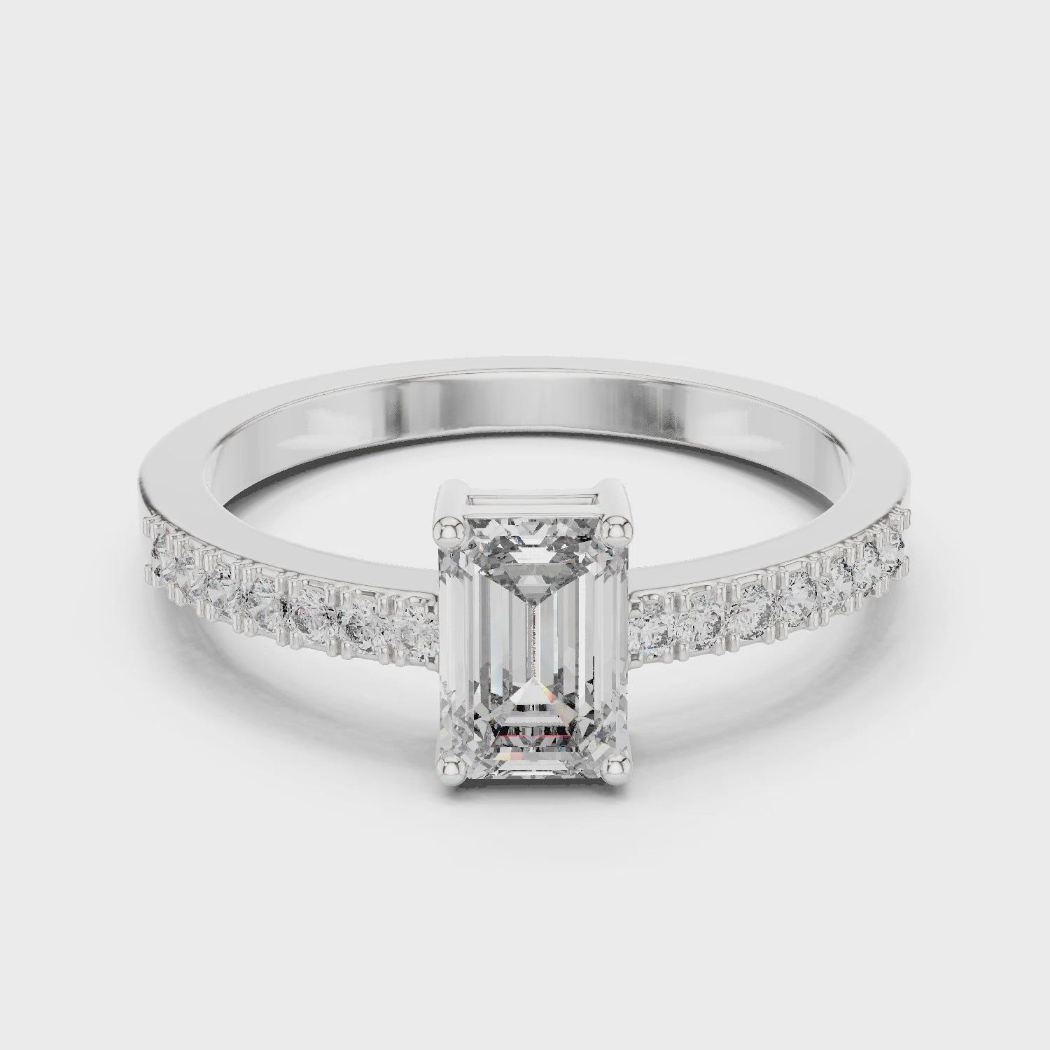 Emerald Cut Diamond Solitaire Engagement Ring with Pave Band