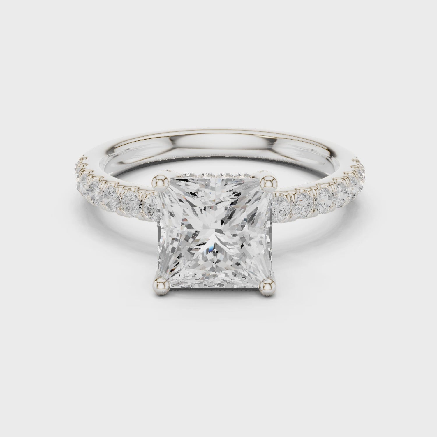 Princess Diamond Engagement Ring With Pave Band