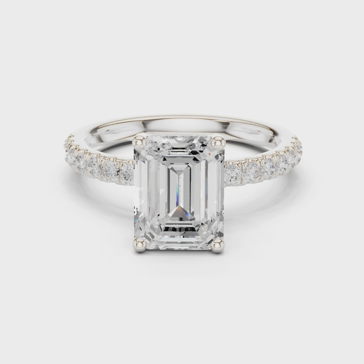 Emerald Diamond Engagement Ring With Pave Band