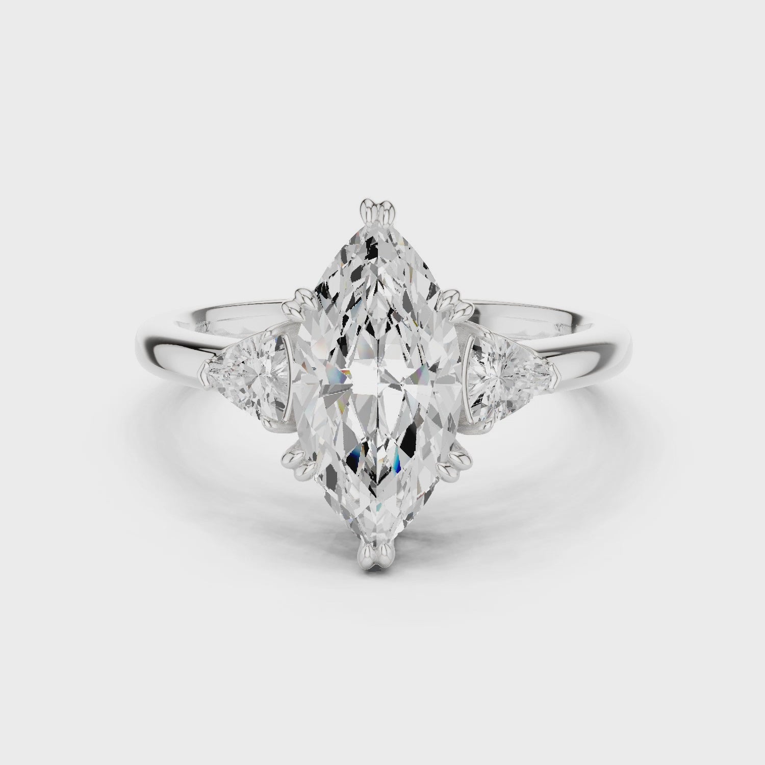 Trillion Side Diamond Marquise Shape Engagement Ring