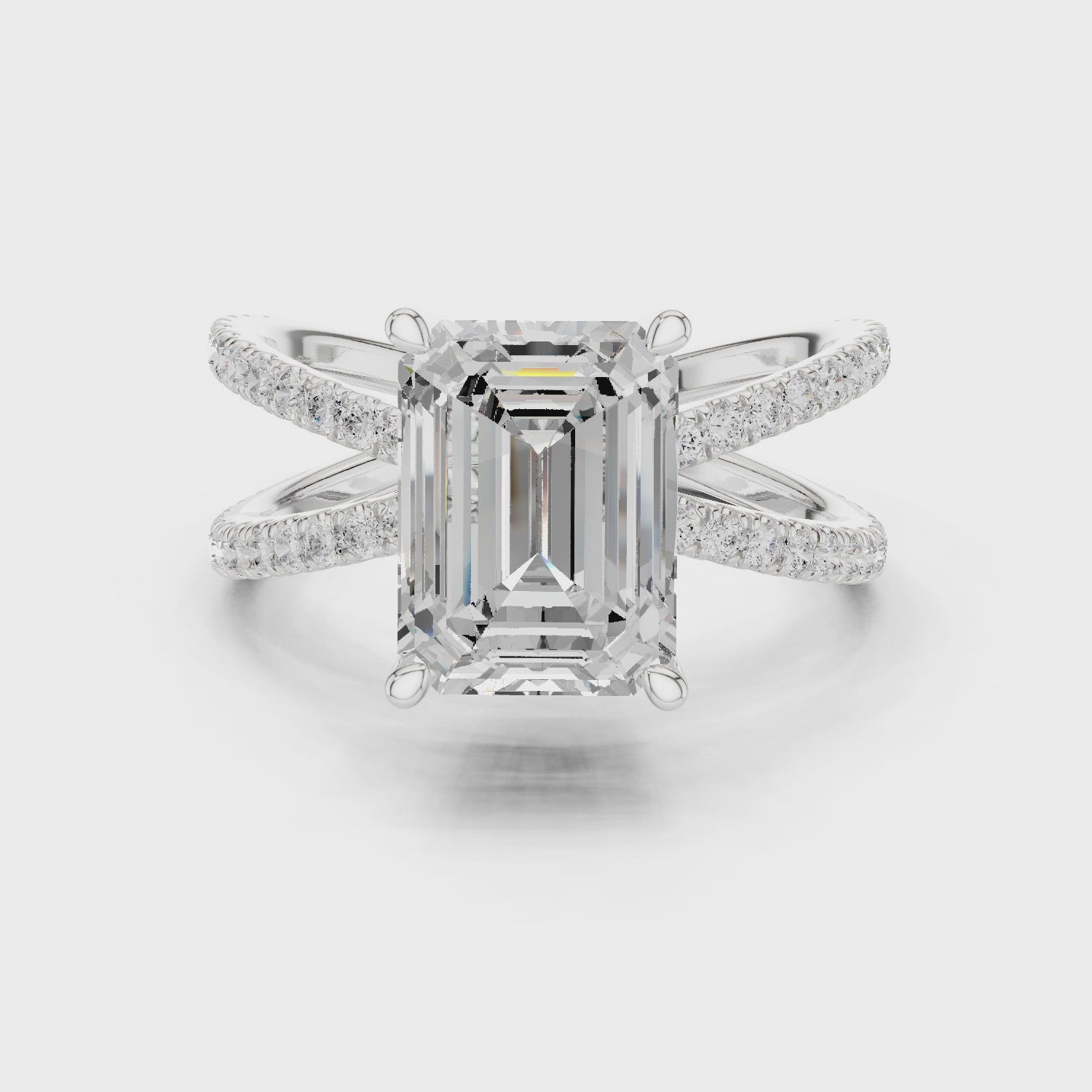 Emerald Cut Diamond Split Shank Engagement Ring