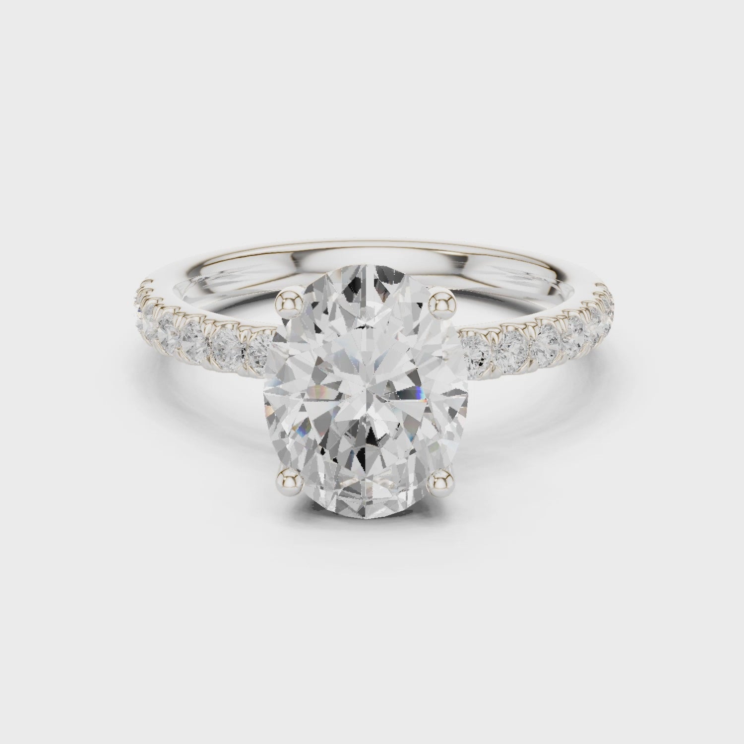 Oval Cut Solitaire Diamond Ring with Pave Band