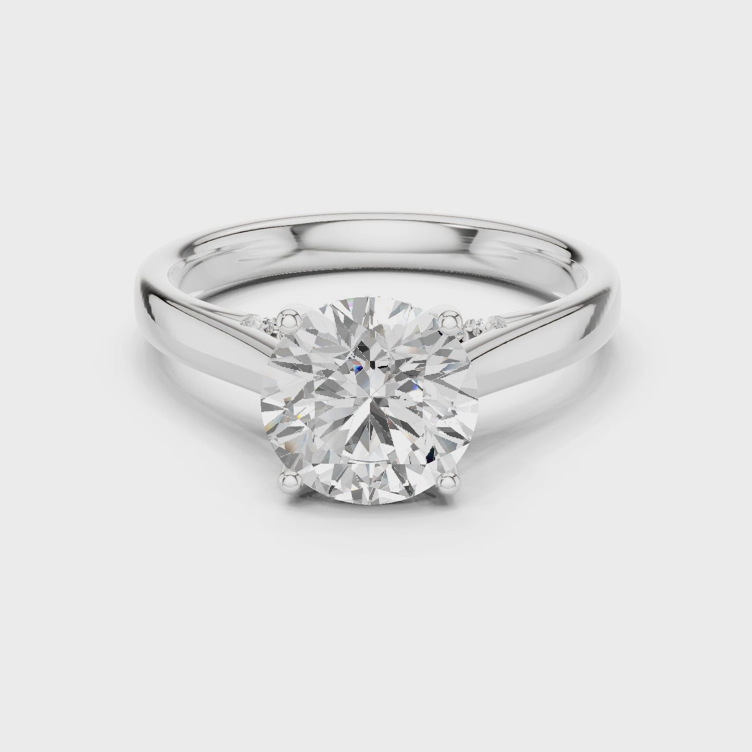 Round Cut Diamond Cathedral Pave Engagement Ring
