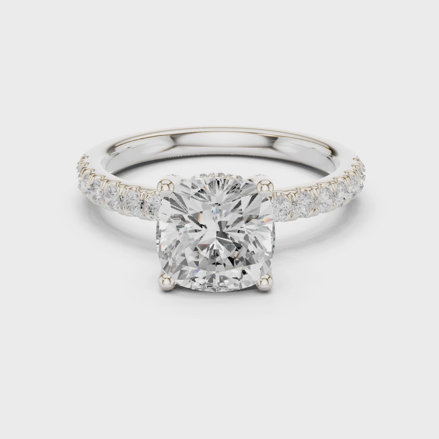 Cushion Diamond Engagement Ring With Pave Band