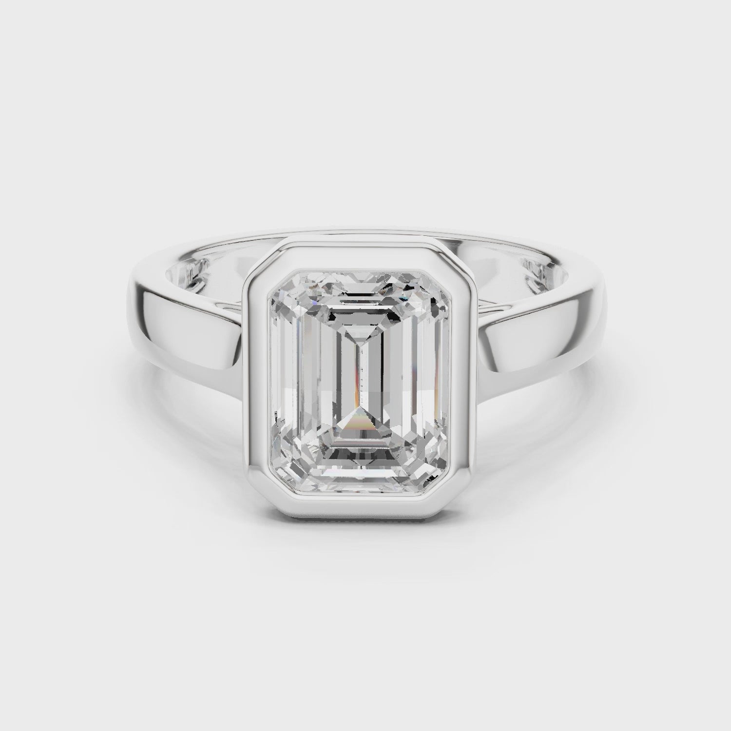 Emerald Cut Diamond Bezel Solitaire Engagement Ring