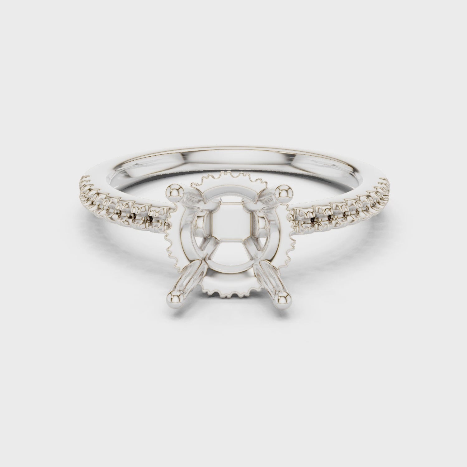 Hidden Halo Round Cut Diamond Engagement Ring With Pave Band