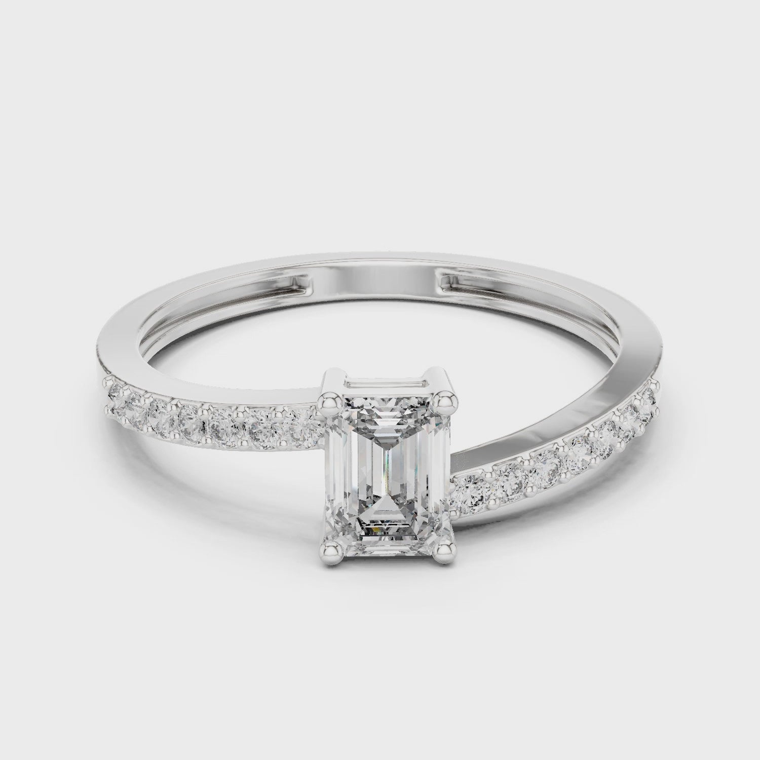 Emerald Cut Solitaire Diamond Ring with Pave Band