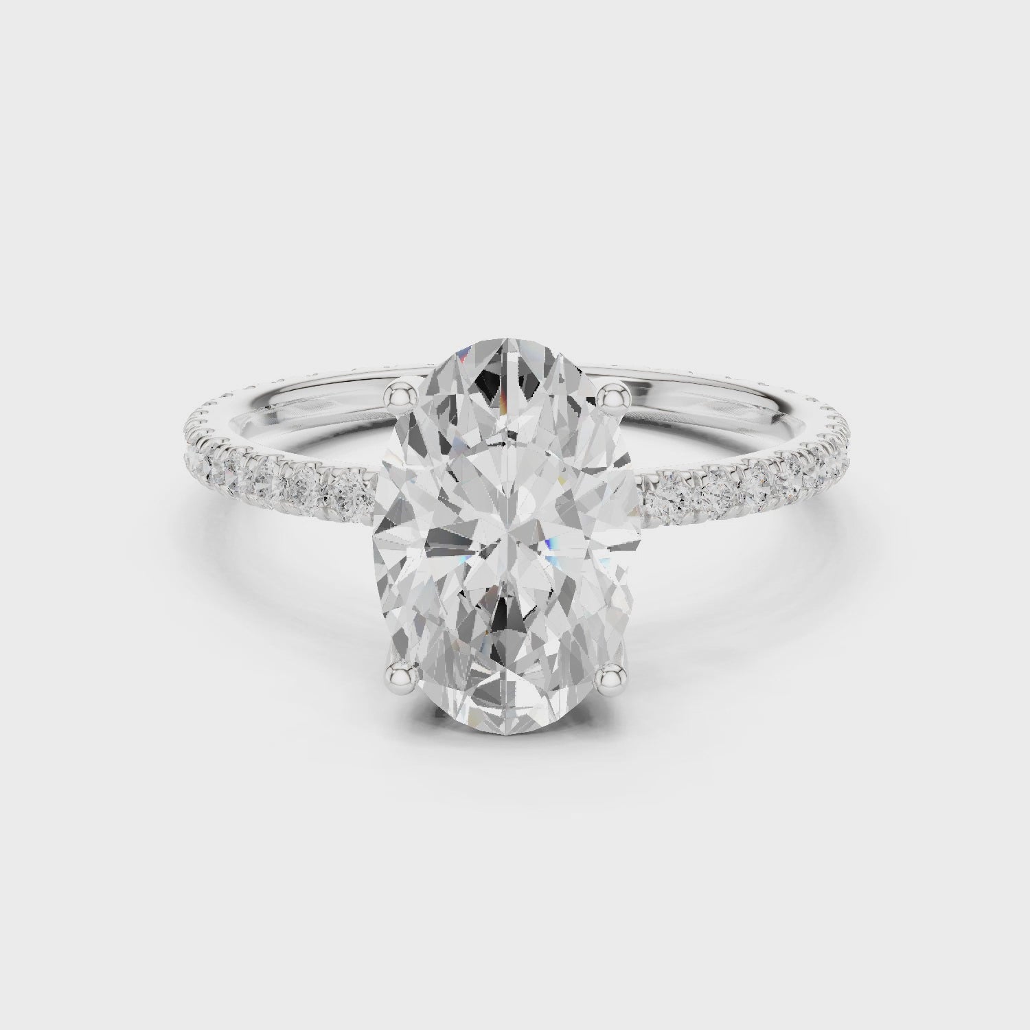 Oval Shape Diamond Pave Band Engagement Ring