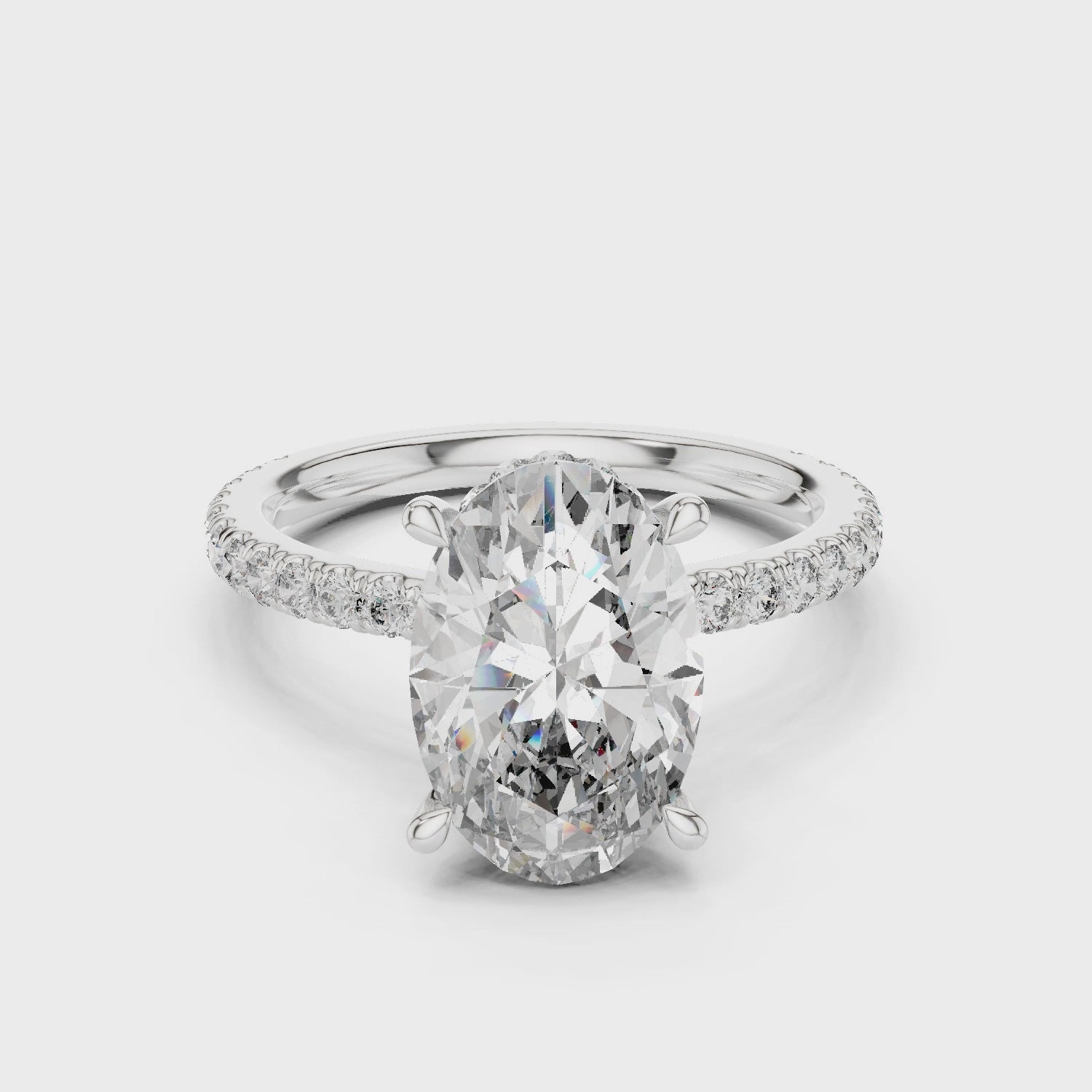 Cushion Diamond Double Halo Engagement Ring with Pave Band