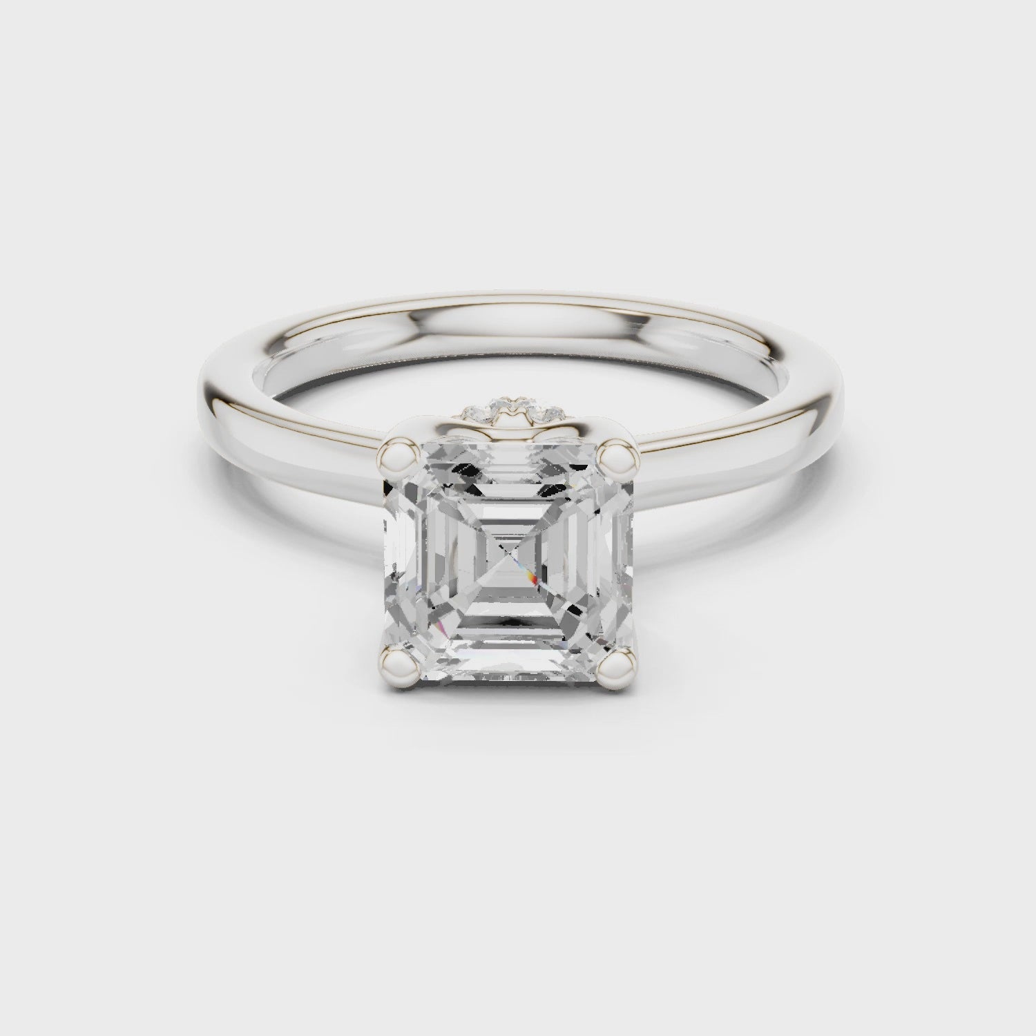 Asscher Shape Diamond Hidden Halo Engagement Ring