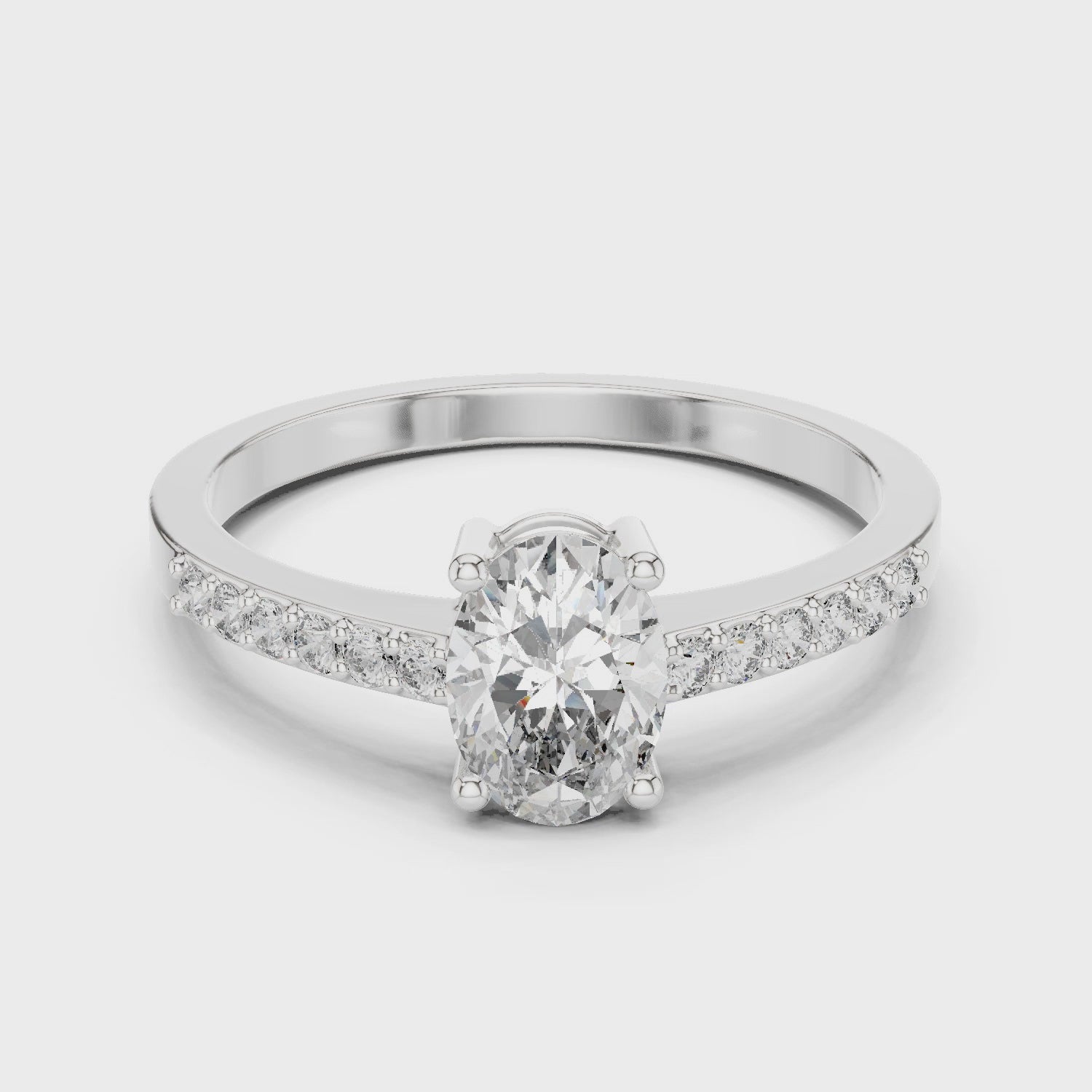 Oval Cut Solitaire Diamond Ring with Pave Band