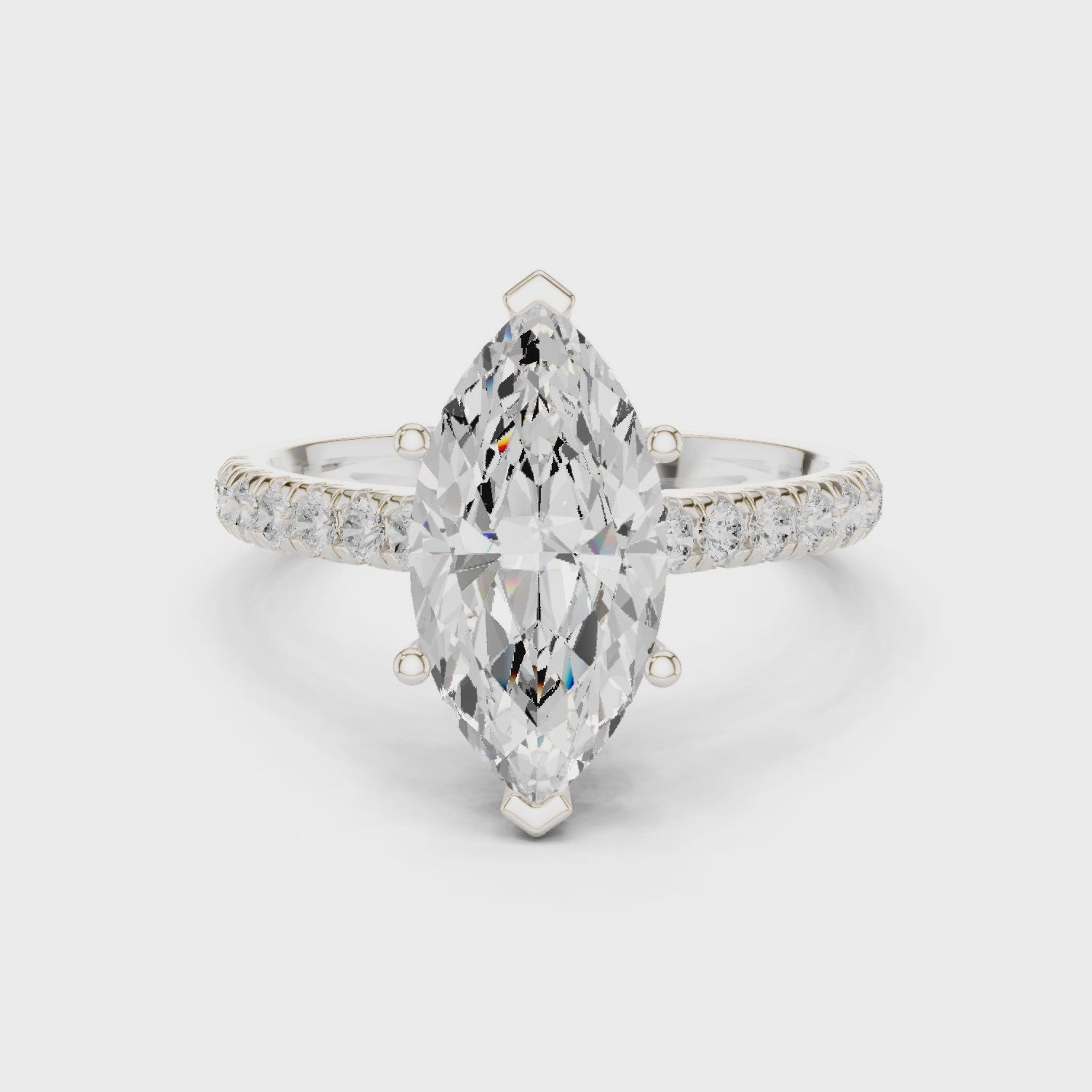 Marquise Cut Diamond Hidden Halo Engagement Ring with Pave Band