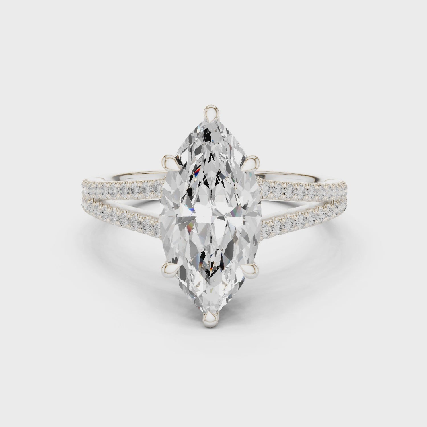Marquise Cut Diamond Split Shank Engagement Ring with Pave Accents