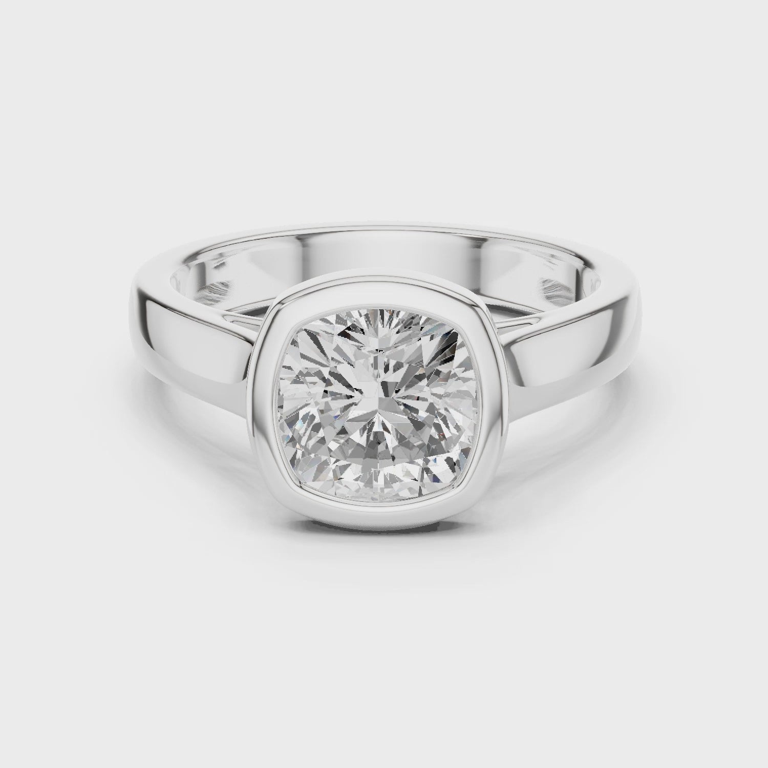 Cushion Cut Diamond Bezel Solitaire Engagement Ring