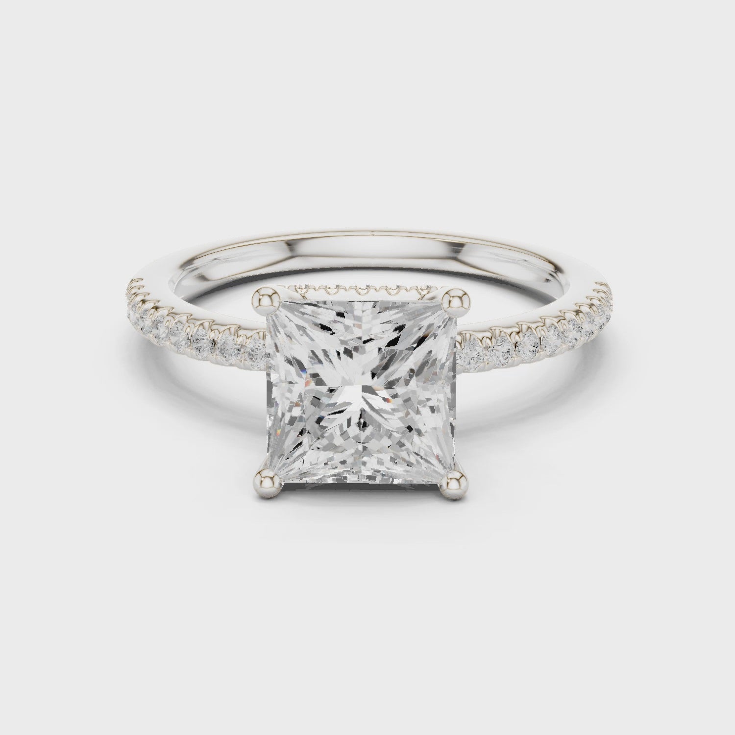 Hidden Halo Princess Cut Diamond Engagement Ring With Pave Band