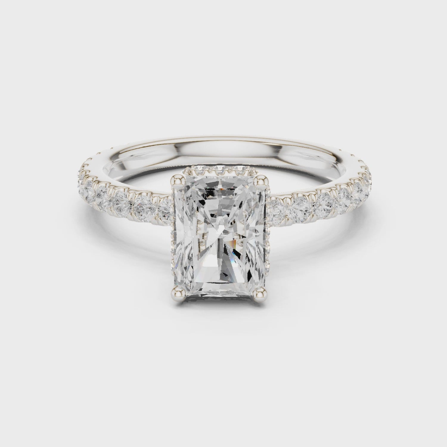 Radiant Cut Diamond Double Halo Pave Engagement Ring