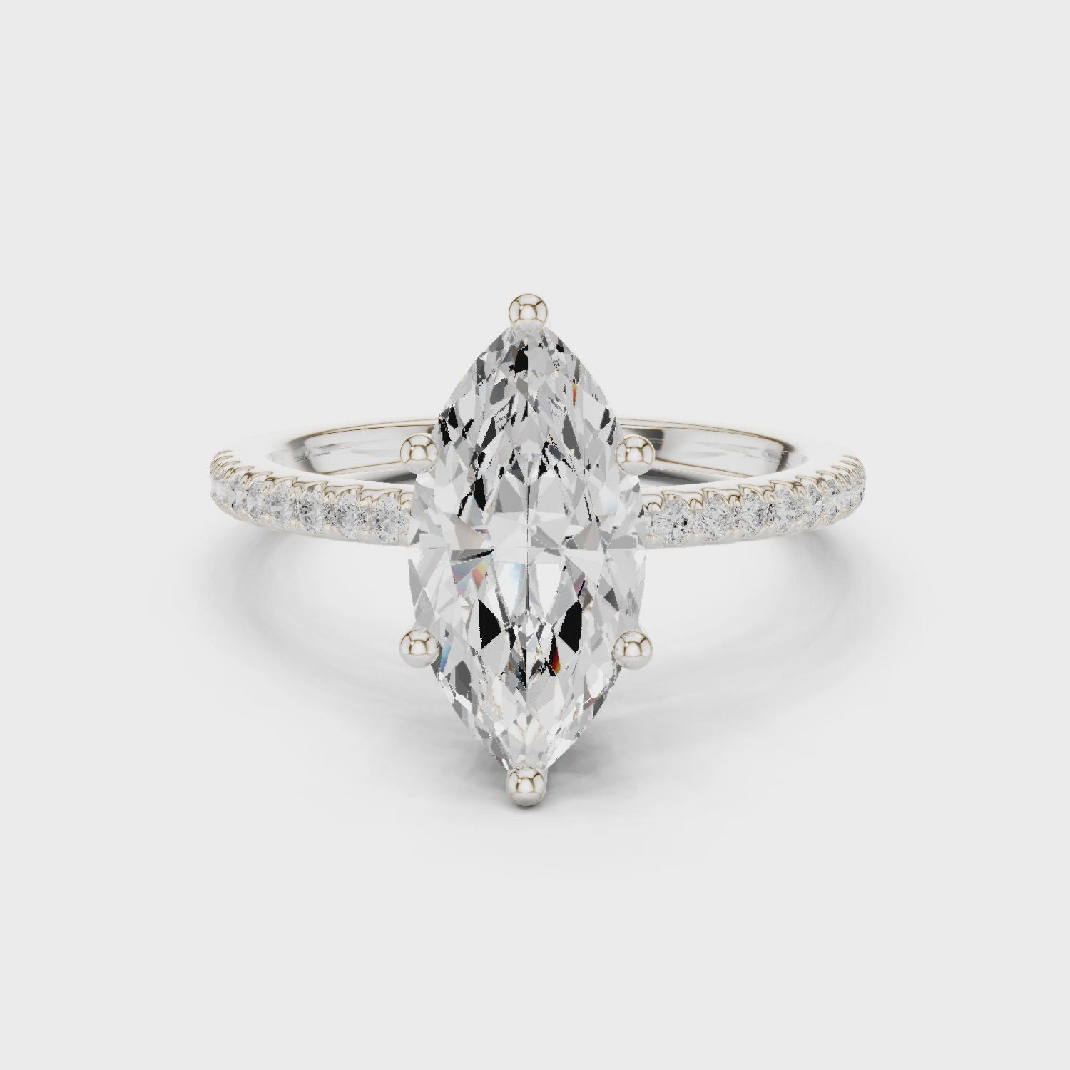 Hidden Halo Marquise Cut Diamond Engagement Ring With Pave Band