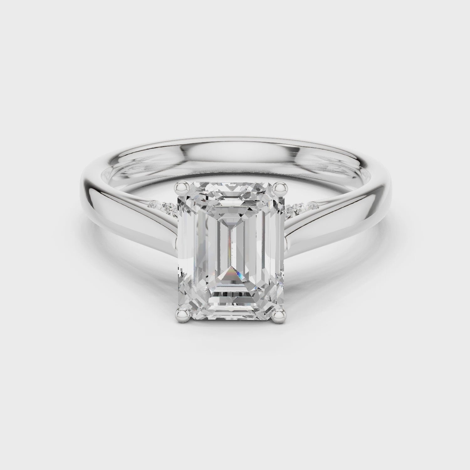 Emerald Cut Diamond Cathedral Pave Engagement Ring