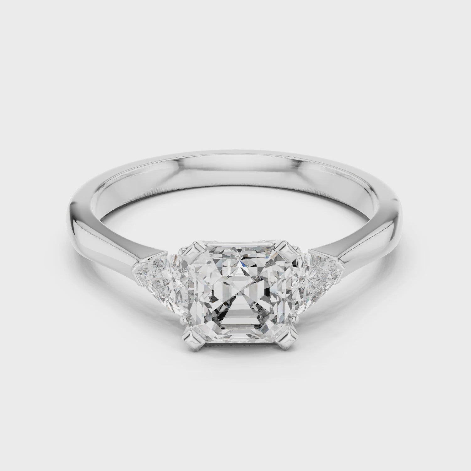 Three Stone Emerald Square Diamond Ring