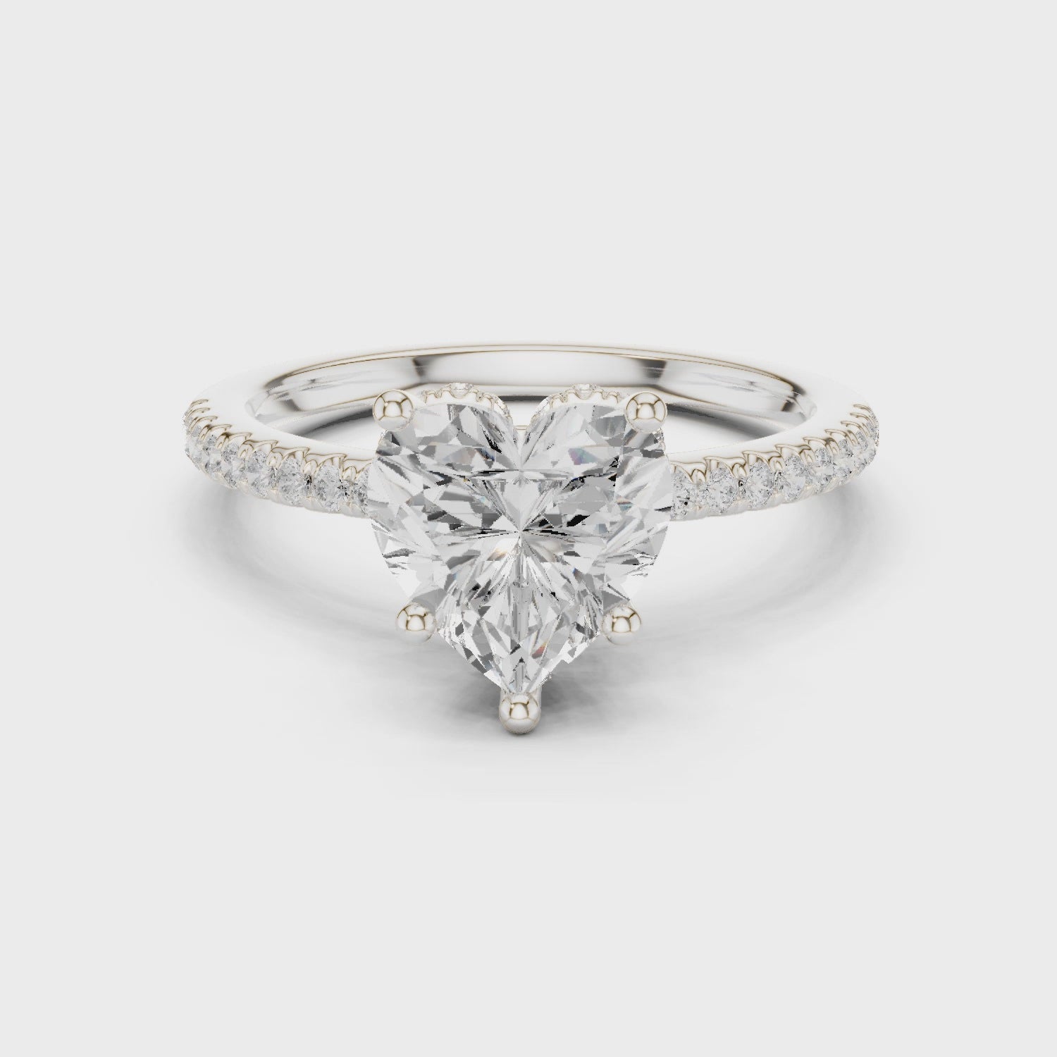 Hidden Halo Heart Cut Diamond Engagement Ring With Pave Band