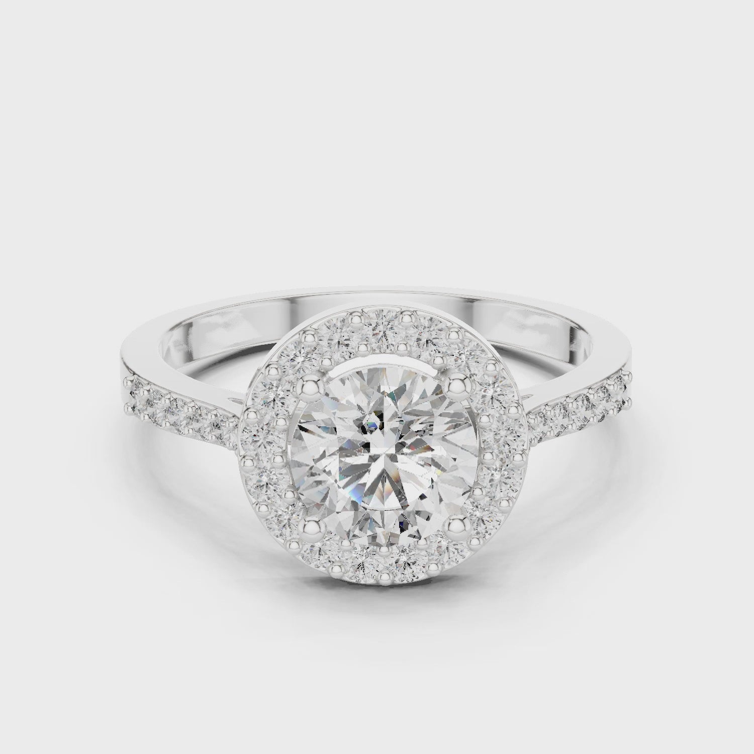 Round Diamond Double Halo Engagement Ring with Pave Band