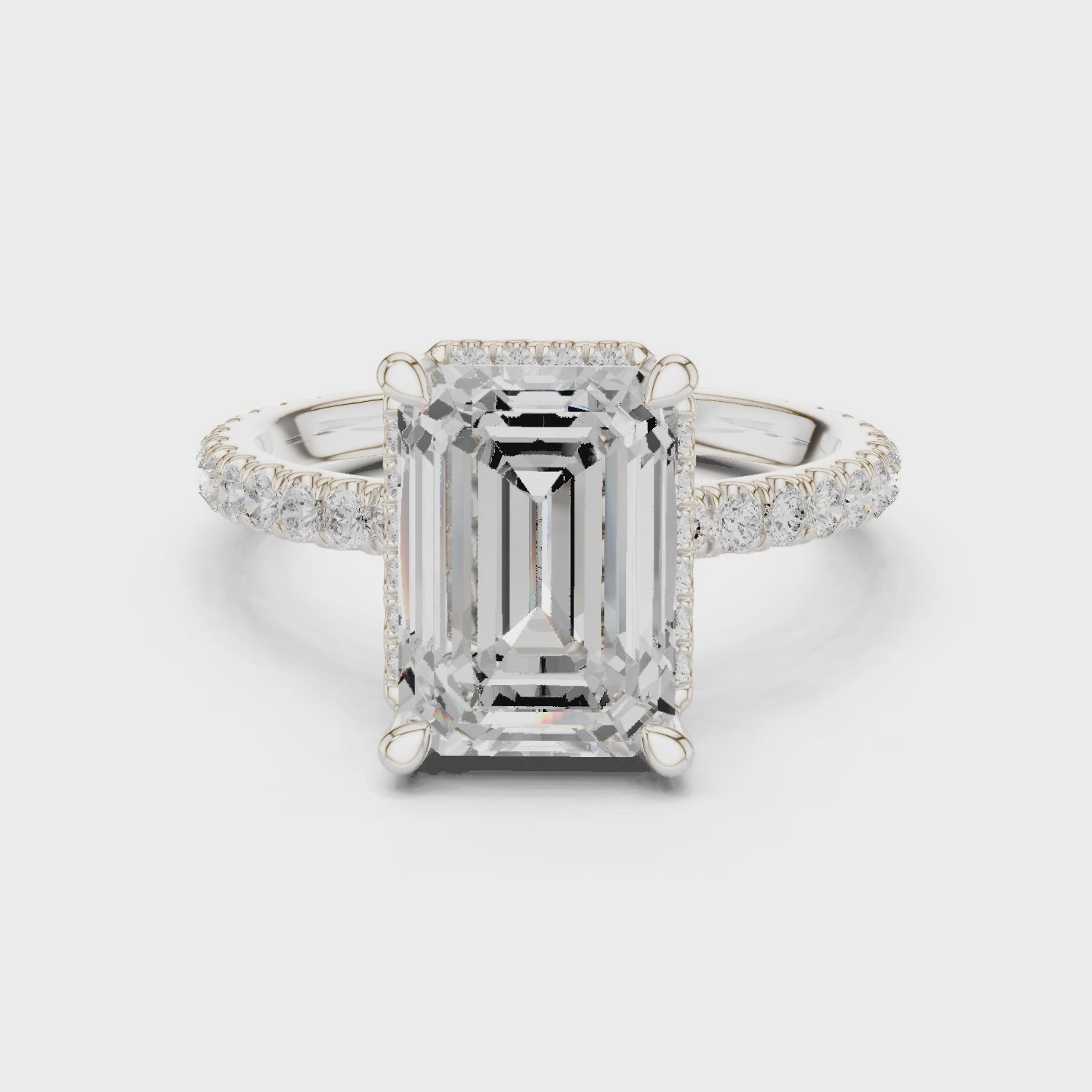 Emerald Diamond Hidden Halo Engagement Ring