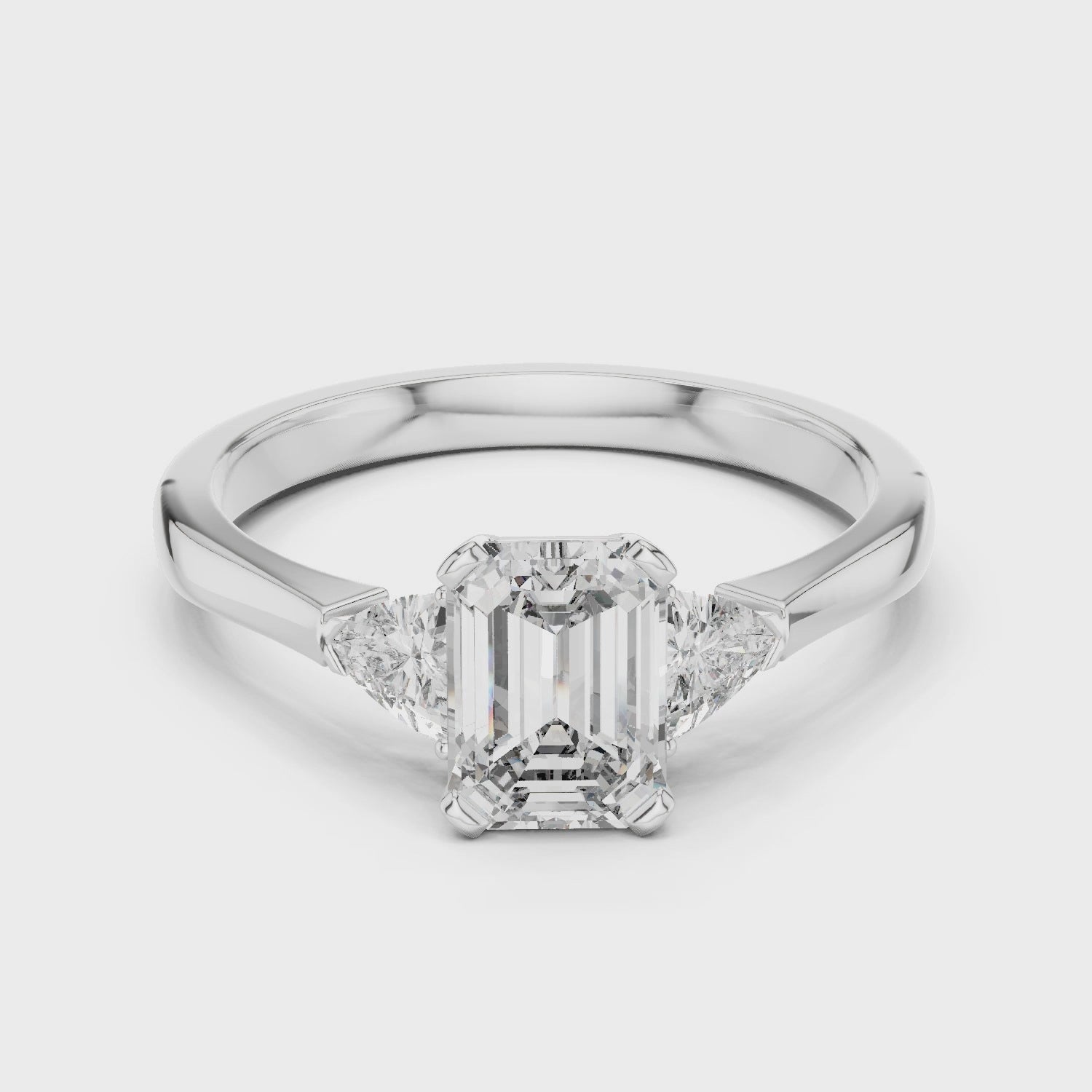 Square Emerald Cut Diamond Three Stone Engagement Ring