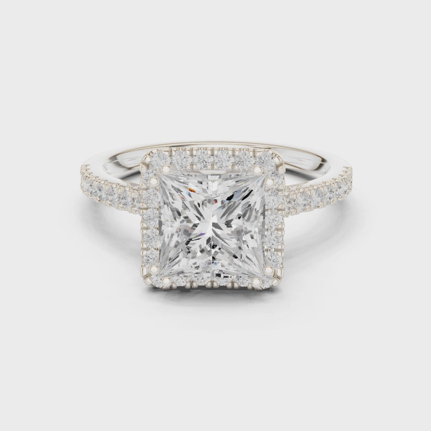 Princess Cut Diamond Halo Engagement Ring with Pave Band