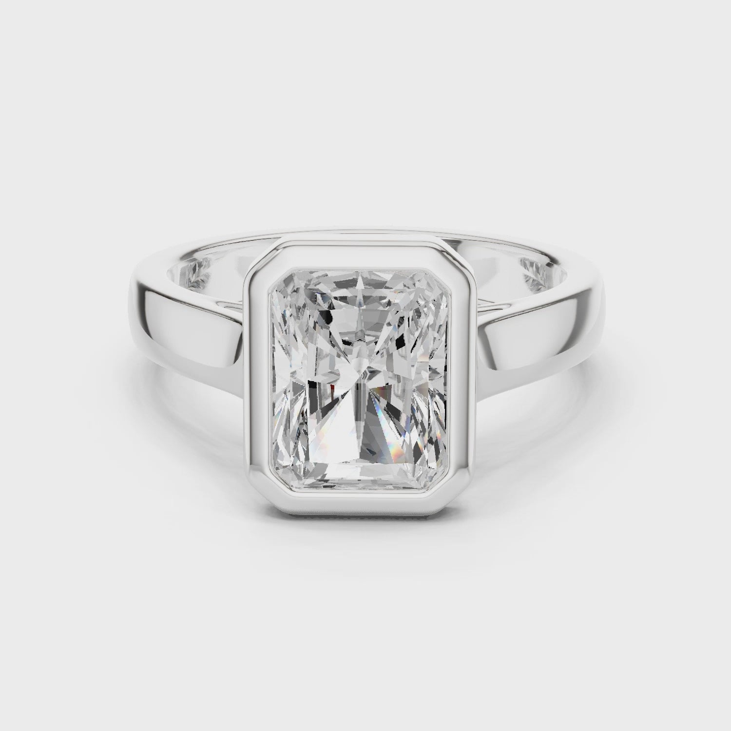 Radiant Cut Diamond Bezel Solitaire Engagement Ring