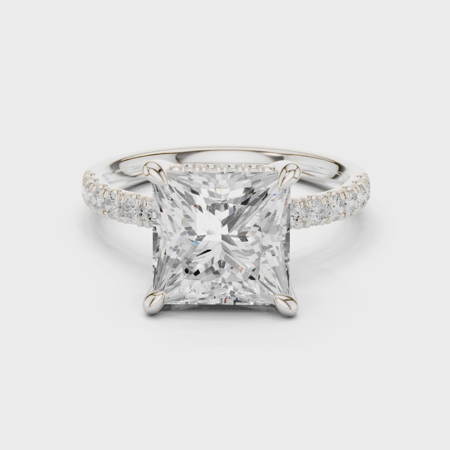 Princess Diamond Hidden Halo Engagement Ring with Pave Band