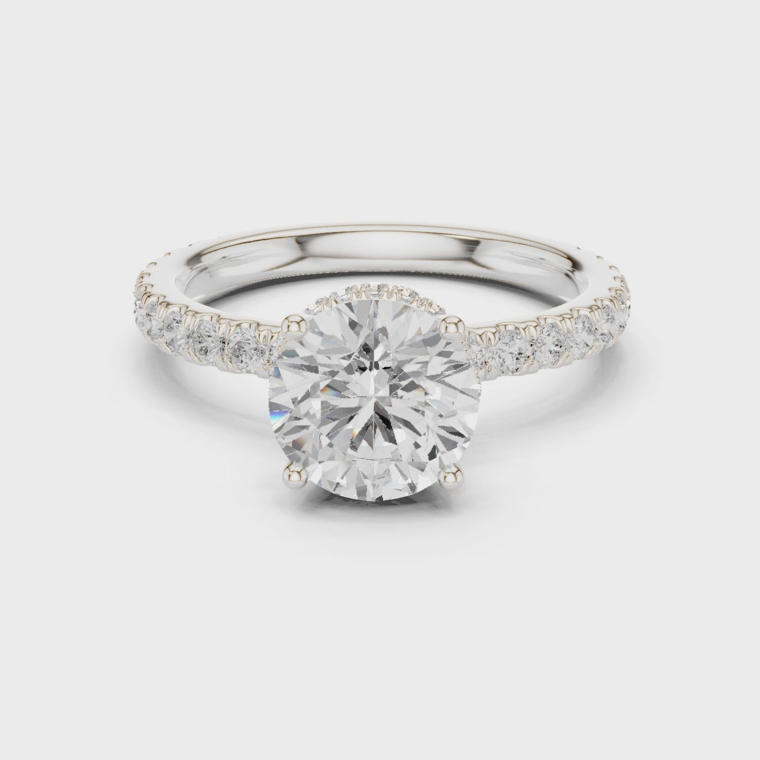 Round Cut Diamond Double Halo Pave Engagement Ring