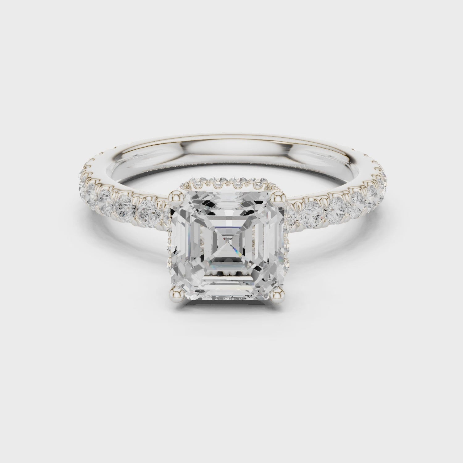Asscher Cut Diamond Double Halo Pave Engagement Ring