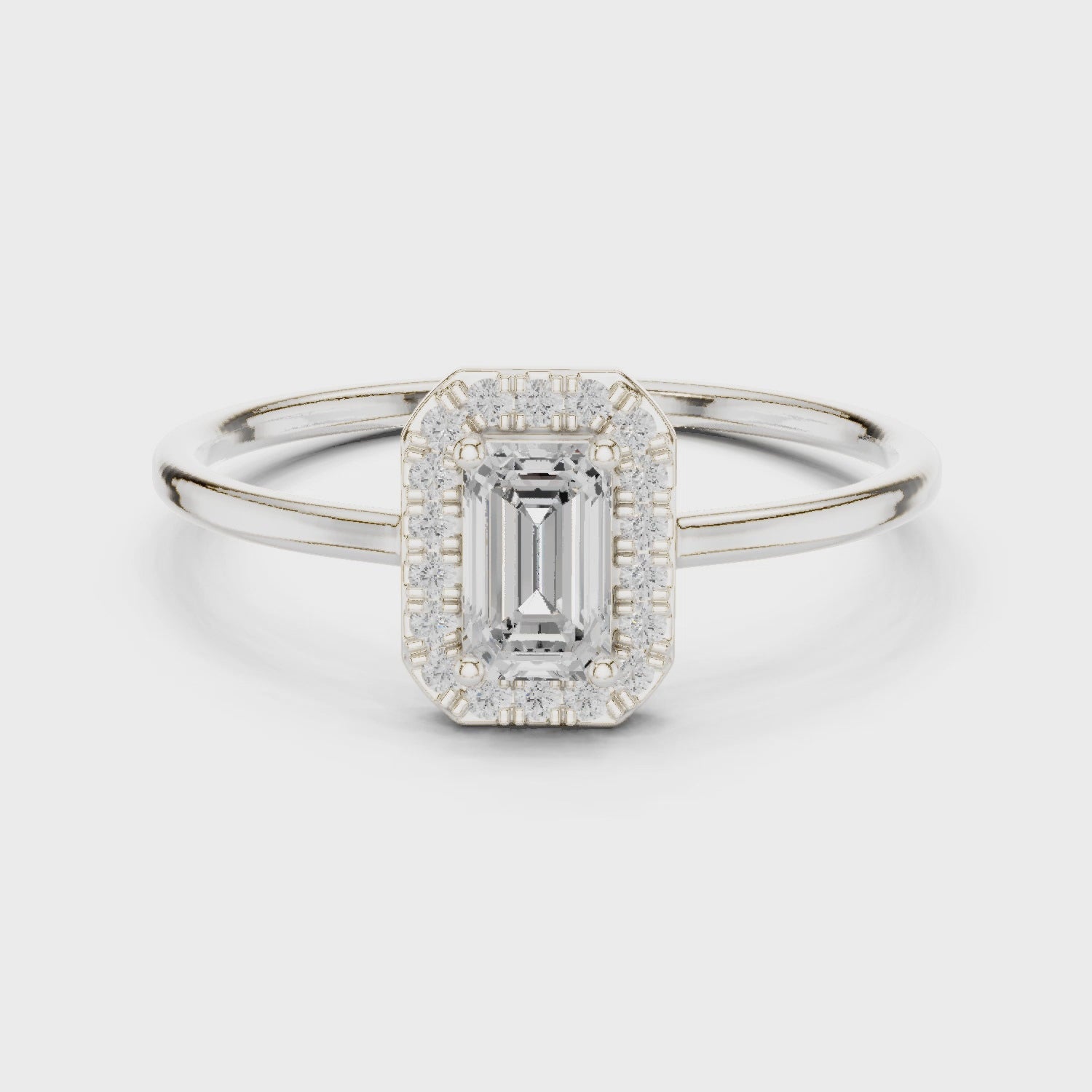 Emerald-Cut Diamond Halo Engagement Ring