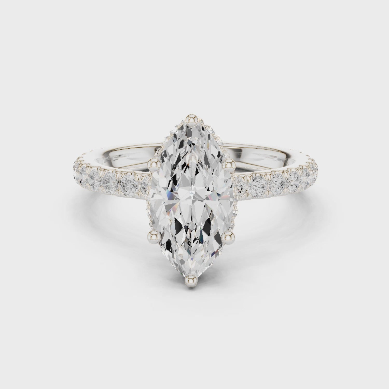 Marquise Cut Diamond Double Halo Pave Engagement Ring