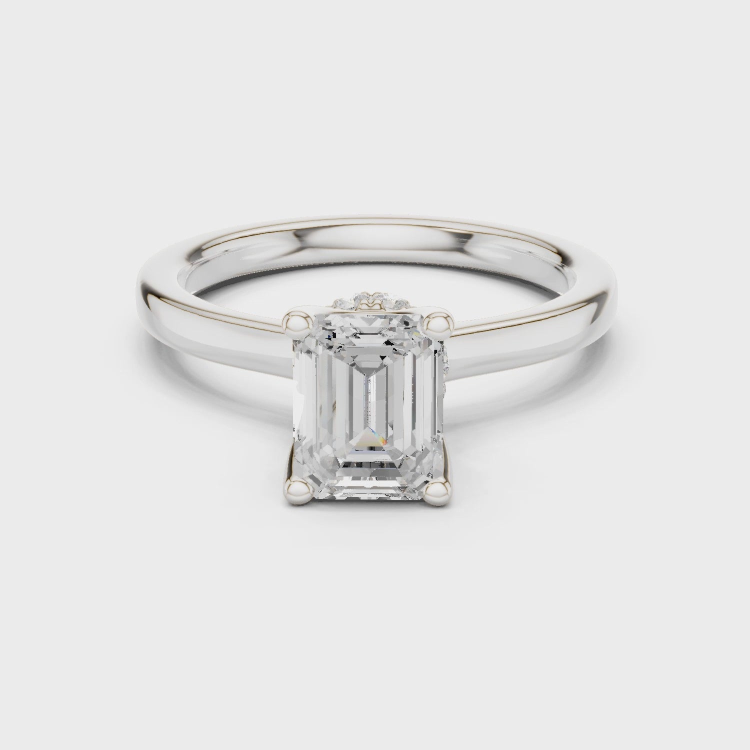 Emerald Shape Diamond Hidden Halo Engagement Ring