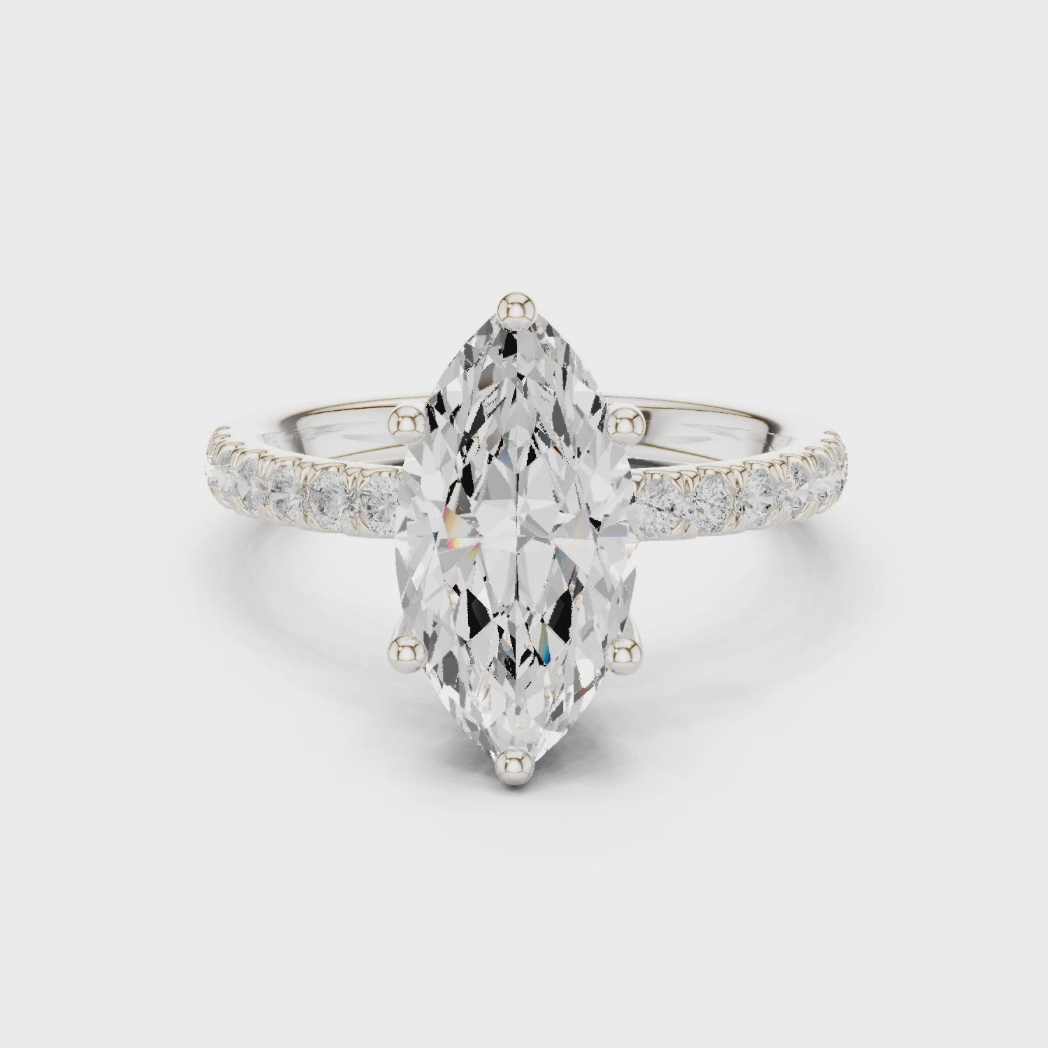 Marquise Diamond Engagement Ring With Pave Band