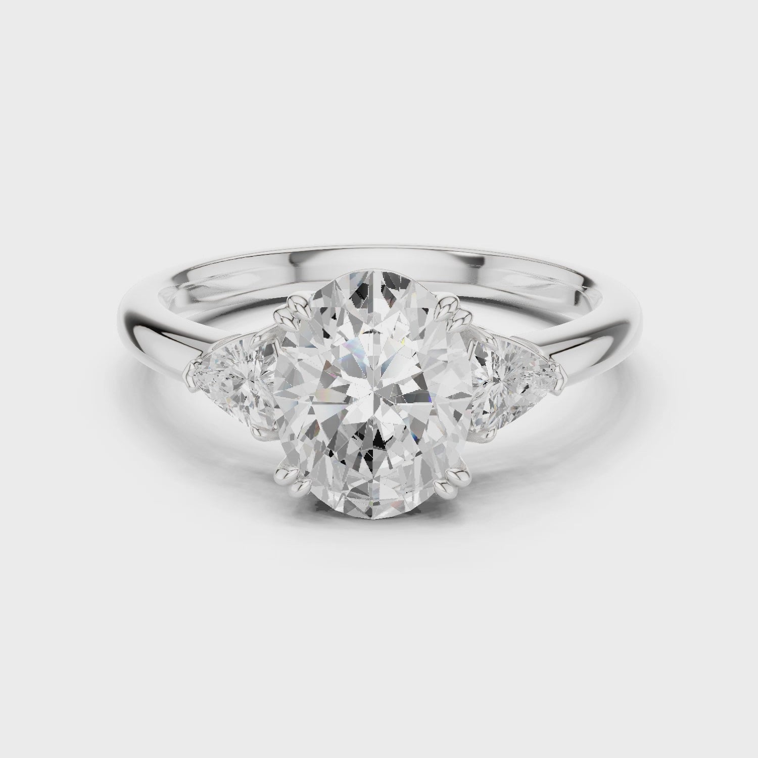 Trillion Side Diamond Oval Shape Engagement Ring
