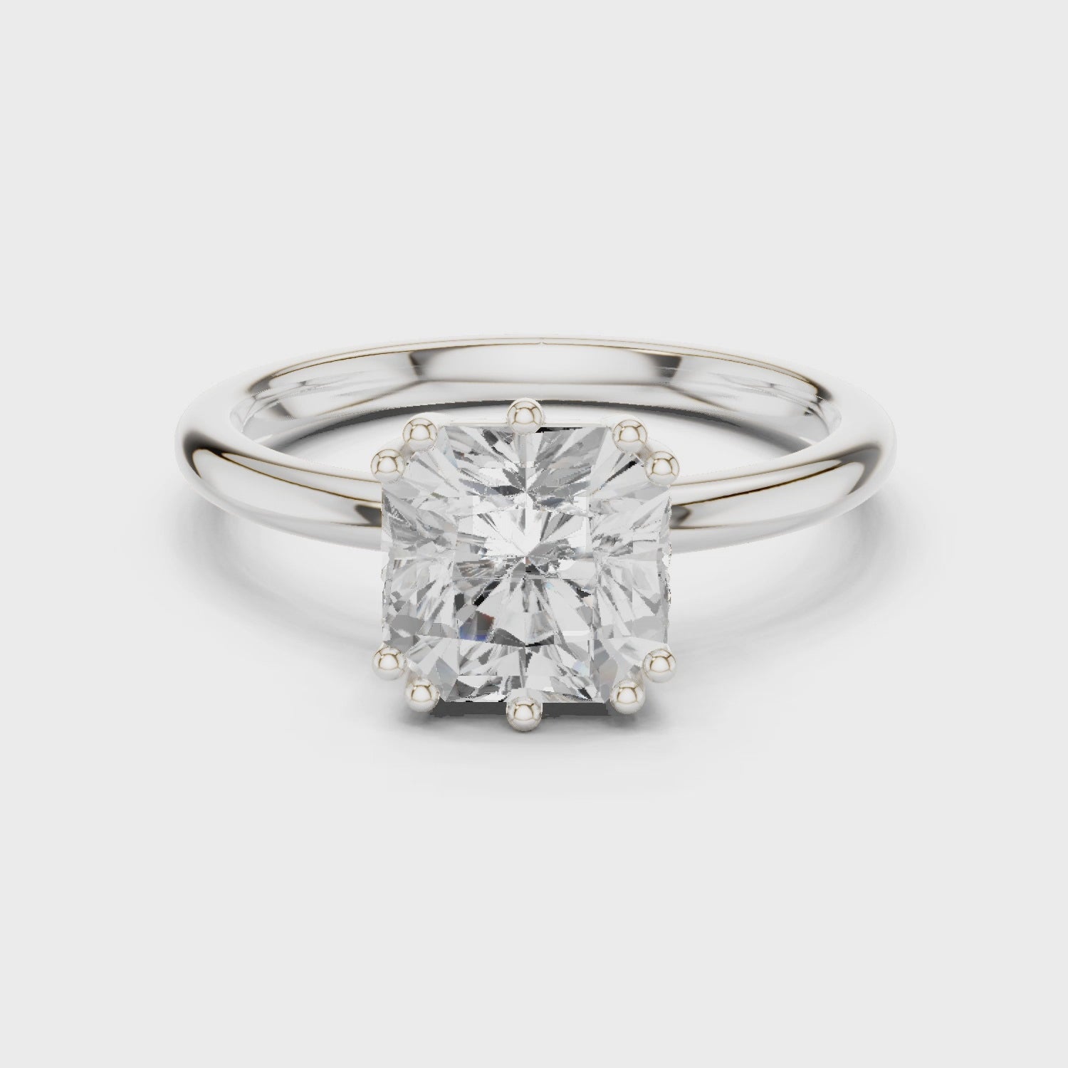 Asscher Cut Diamond Solitaire Engagement Ring with Hidden Accent Diamonds