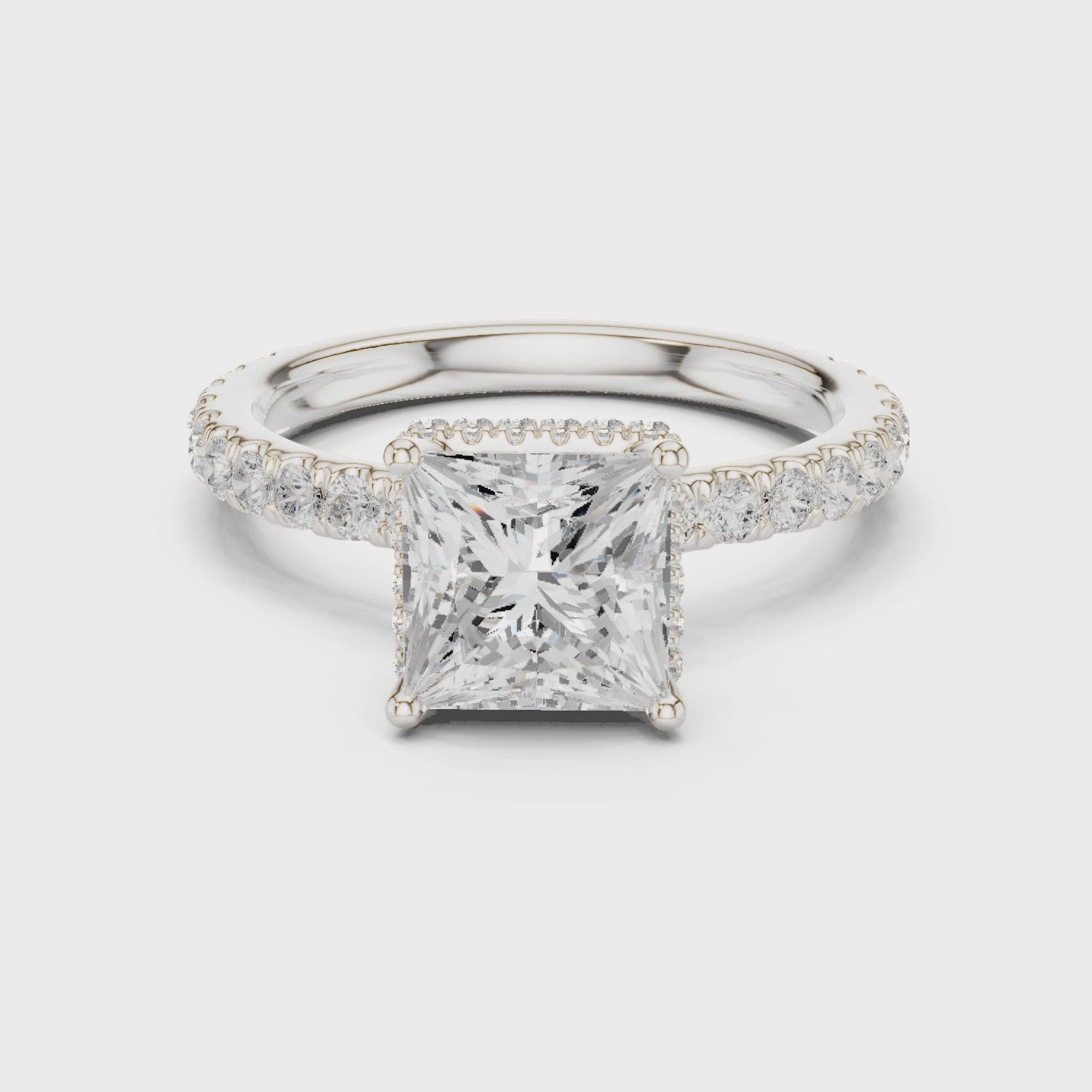 Princess Cut Diamond Double Halo Pave Engagement Ring
