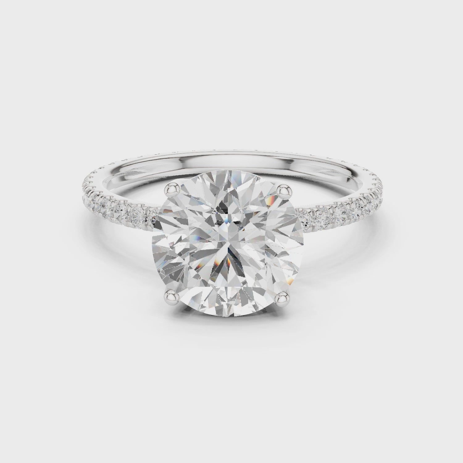 Round Shape Diamond Pave Band Engagement Ring