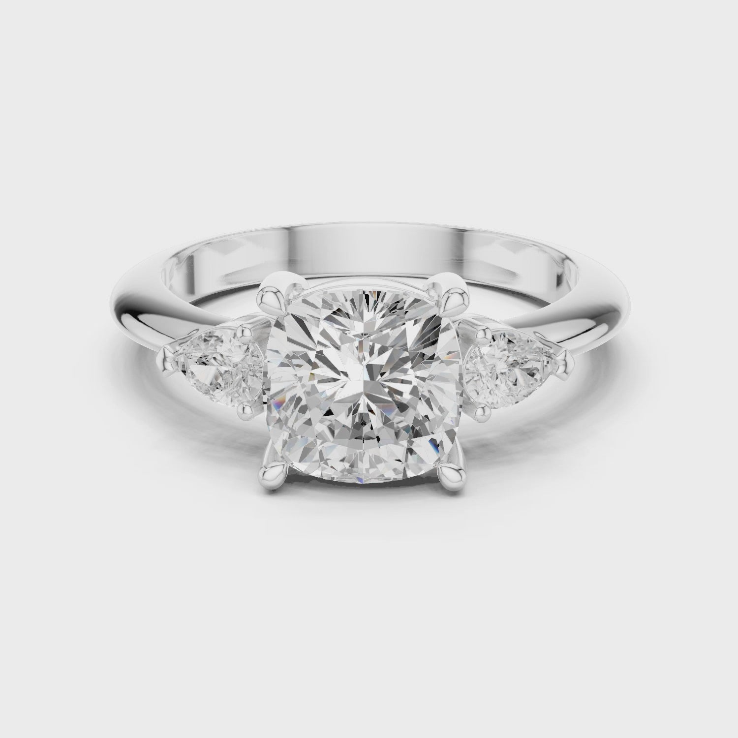 Cushion Diamond Solitaire Engagement Ring with Hidden Side Accent