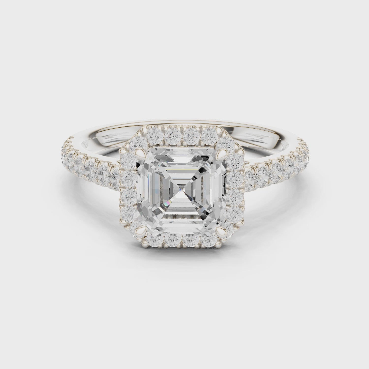 Asscher Shape Diamond Halo Engagement Ring