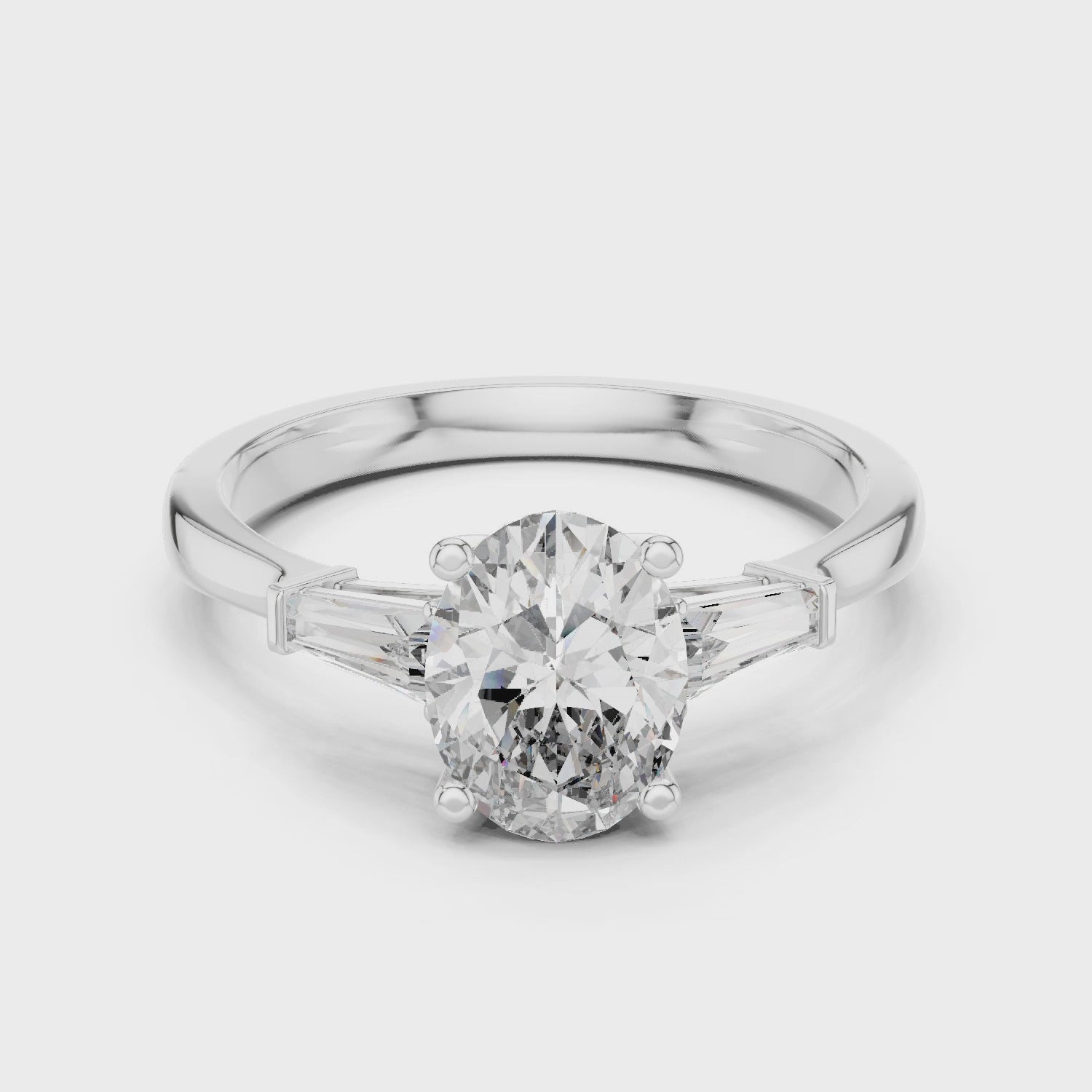Baguette Side Diamond Oval Shape Engagement Ring