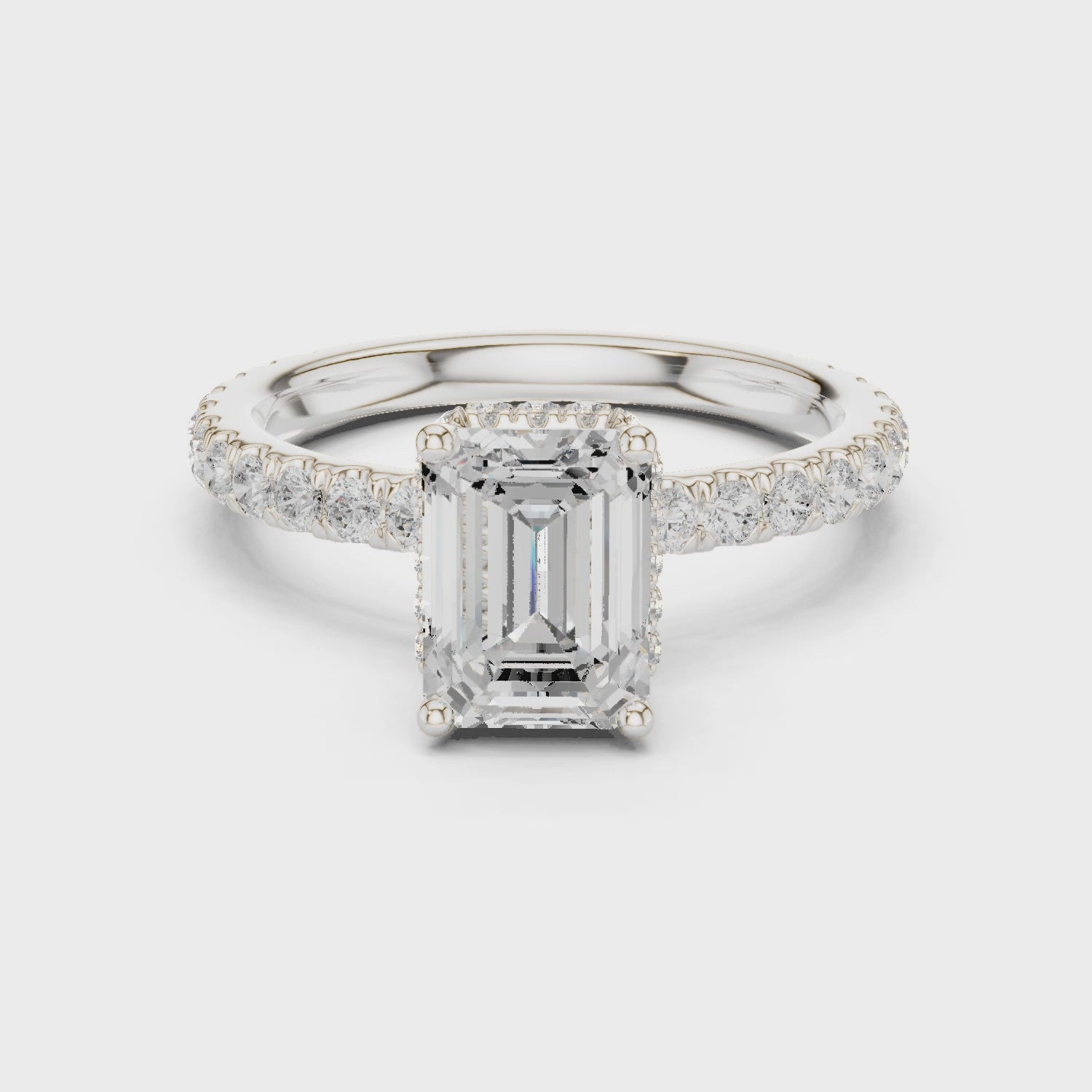 Emerald Cut Diamond Double Halo Pave Engagement Ring