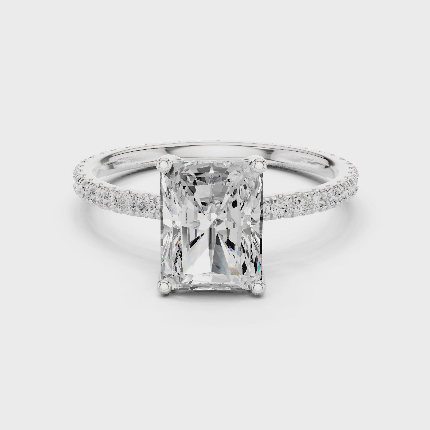 Radiant Shape Diamond Pave Band Engagement Ring