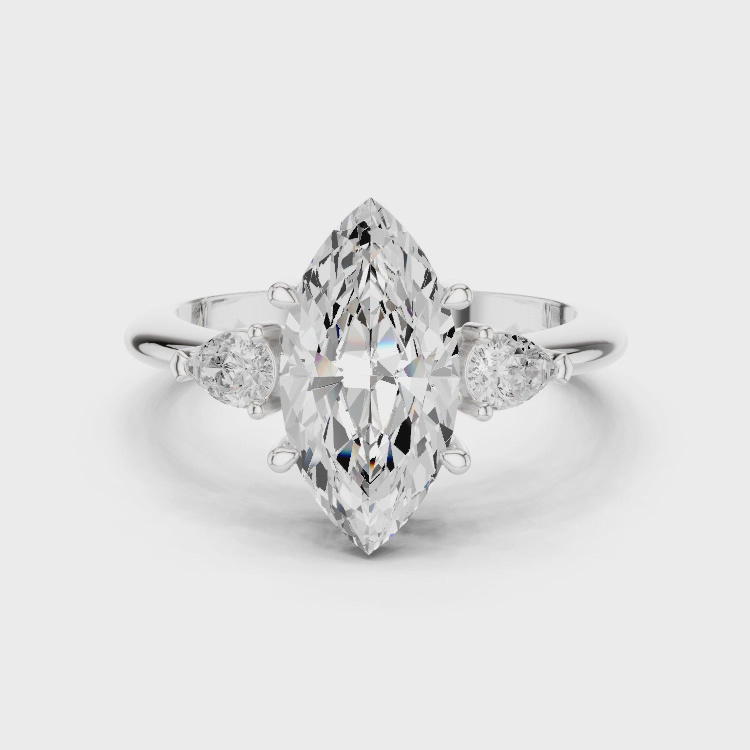 Marquise Diamond Solitaire Engagement Ring with Hidden Side Accent