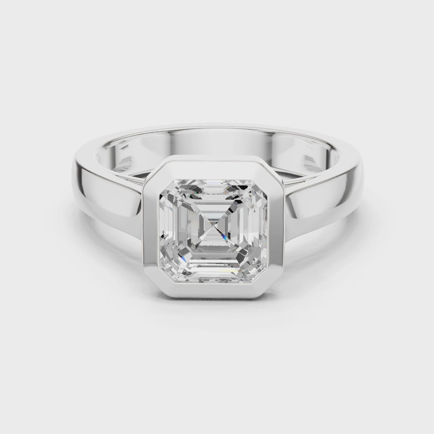 Asscher Cut Diamond Bezel Solitaire Engagement Ring